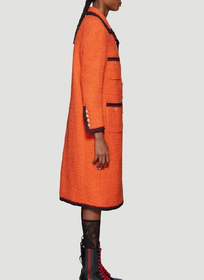 Shop Gucci Double Breasted Tweed Coat In Orange