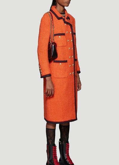Shop Gucci Double Breasted Tweed Coat In Orange