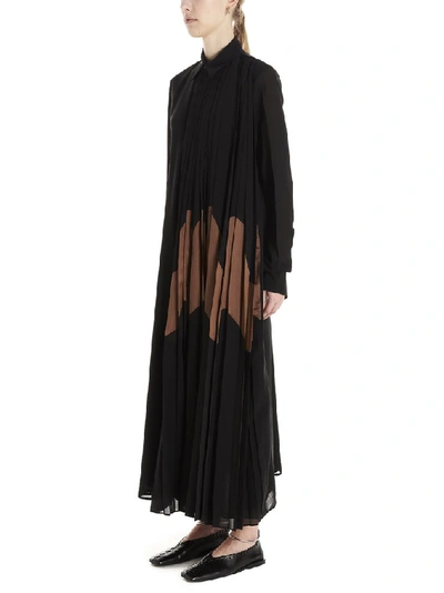 Shop Jil Sander Pleated Maxi Shirt Dress In Black