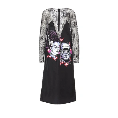 Shop Prada Frankenstein Print Dress In Black