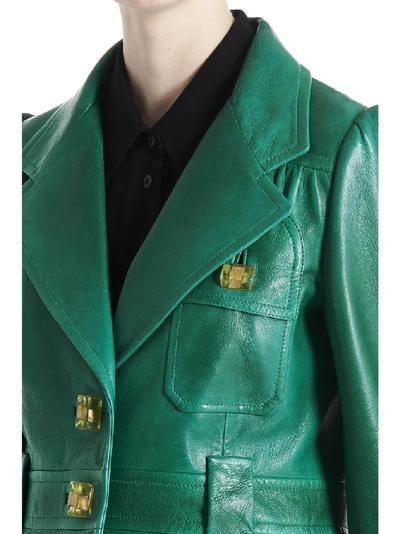 Shop Prada Panelled Blazer In Green