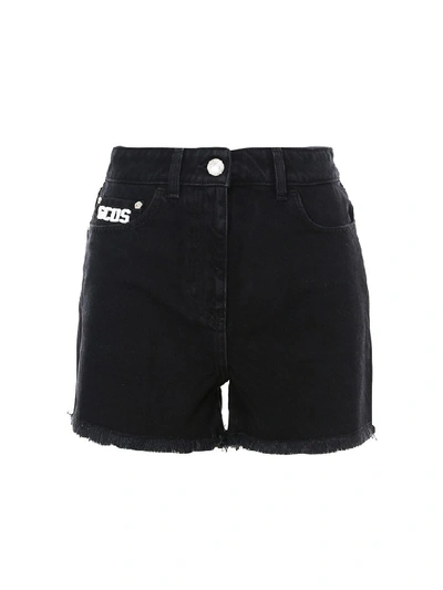 Shop Gcds Logo Denim Shorts In Black