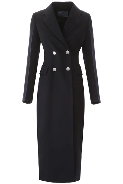 Shop Prada Double Breasted Coat In Navy