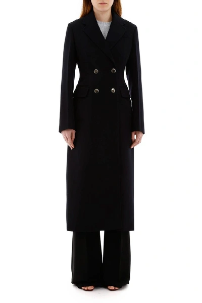 Shop Prada Double Breasted Coat In Navy