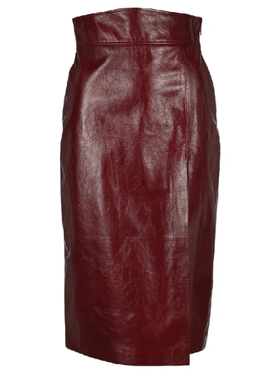 Shop Gucci Slit Detail Skirt In Red