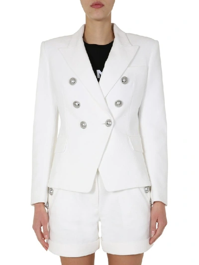Shop Balmain Double Breasted Jacket In White