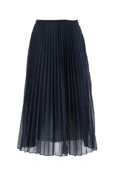 Shop Moncler Pleated Mesh Midi Skirt In Blue