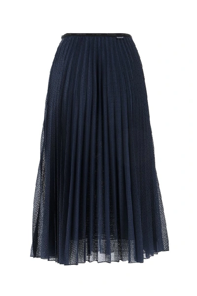 Shop Moncler Pleated Mesh Midi Skirt In Blue