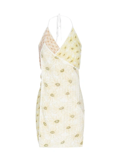Jacquemus Printed Rib Knit Wrap Mini Dress In Neutrals ModeSens