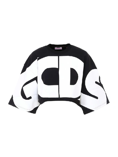 Shop Gcds Logo Cropped Sweatshirt In Black