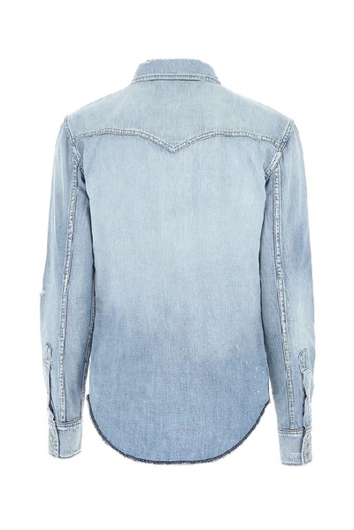 Shop Saint Laurent Distressed Denim Shirt In Blue