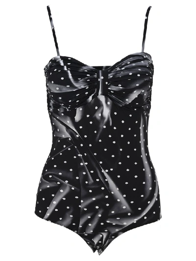 Shop Mm6 Maison Margiela Polka Dot Print Ruched Bodysuit In Black