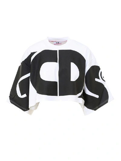 Shop Gcds Logo Cropped Sweatshirt In White