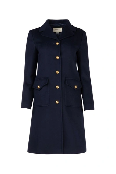 Shop Gucci Gg Single Breasted Coat In Navy