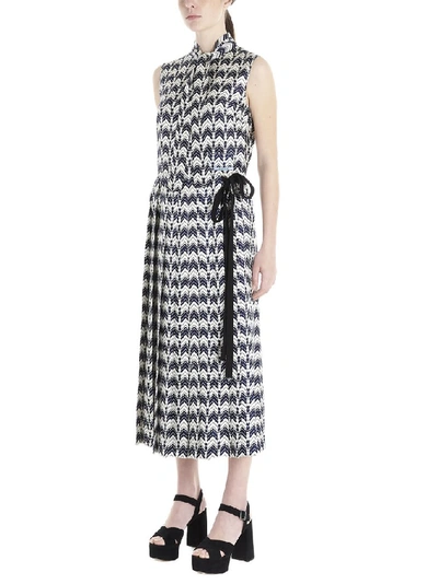 Shop Prada Chevron Flared Dress In Multi