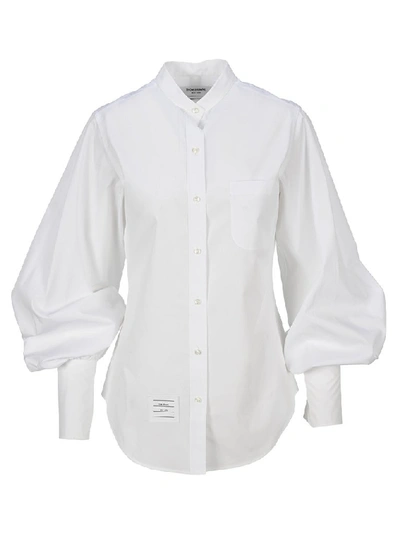 Shop Thom Browne Poplin Gathered Sleeve Shirt In White