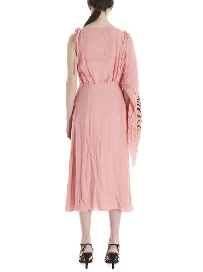 Shop Prada Embellished Draped Dress In Pink