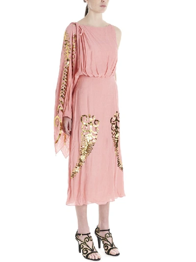 Shop Prada Embellished Draped Dress In Pink