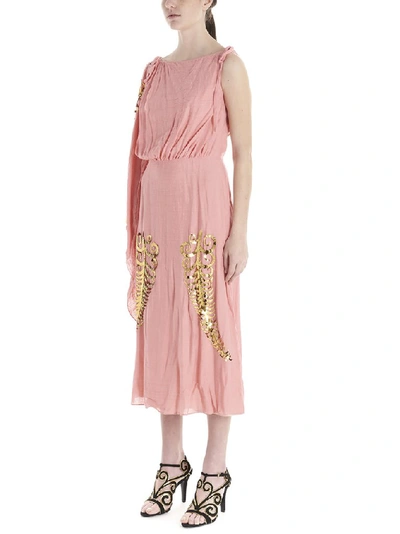 Shop Prada Embellished Draped Dress In Pink