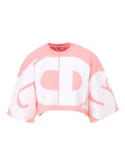 Shop Gcds Logo Cropped Sweatshirt In Pink
