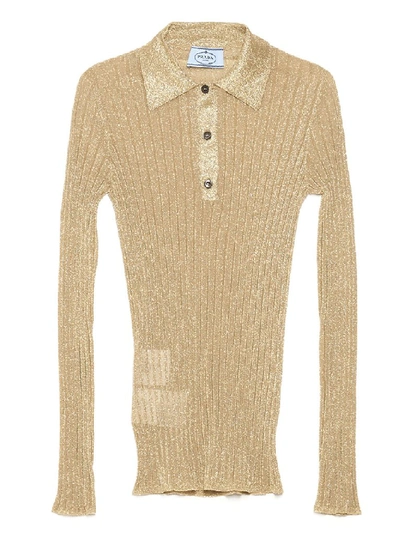 Shop Prada Knitted Polo Shirt In Gold