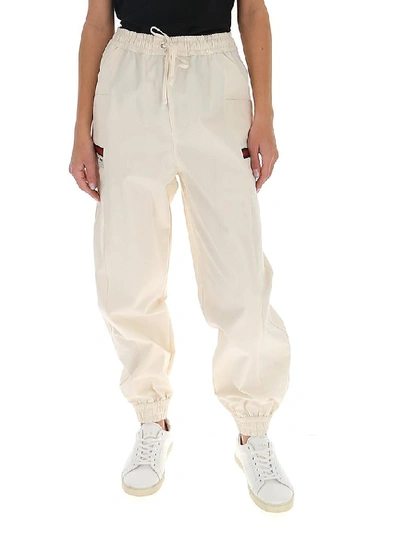 Shop Gucci Drawstring Track Pants In Beige