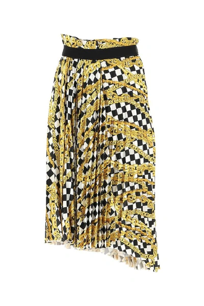 Shop Balenciaga Pleated Printed Skirt In Yellow