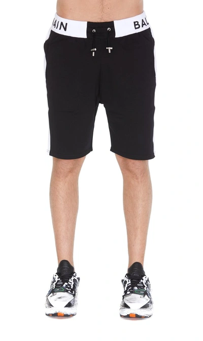 Shop Balmain Logo Band Shorts In Black