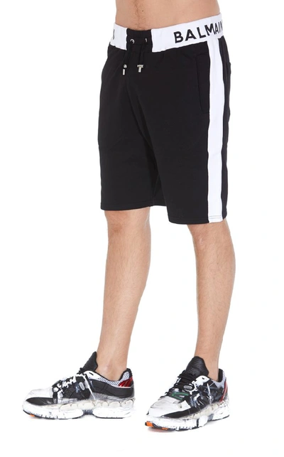 Shop Balmain Logo Band Shorts In Black