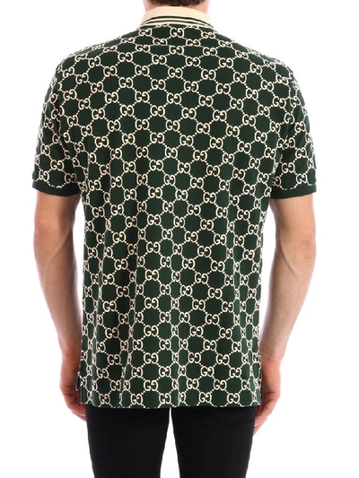Shop Gucci Gg Print Polo Shirt In Green