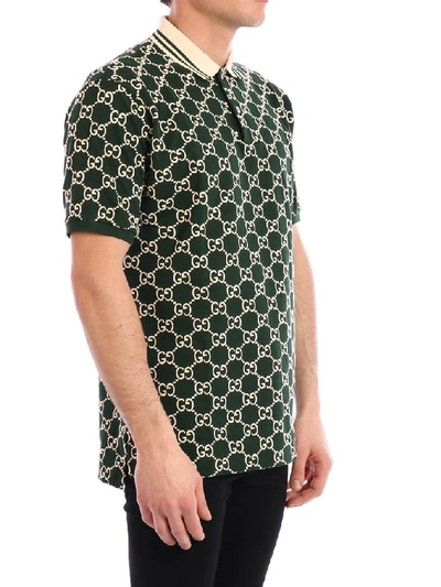Gucci Gg Print Polo Shirt In Green | ModeSens