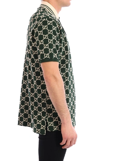 Shop Gucci Gg Print Polo Shirt In Green