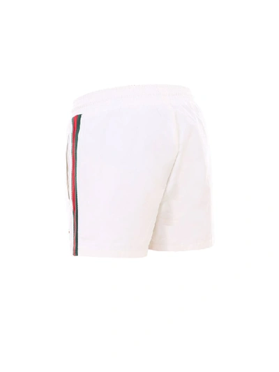 Shop Gucci Side Stripe Swim Trunks In White