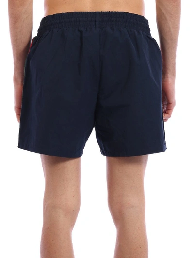 Shop Gucci Side Stripe Swim Trunks In Blue