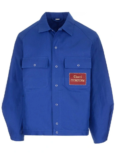 Shop Gucci Logo Patch Jacket In Blue