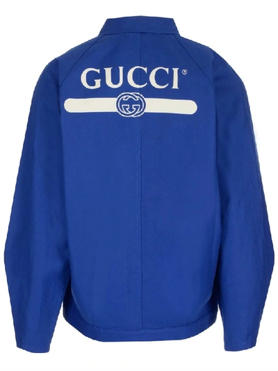 Shop Gucci Logo Patch Jacket In Blue