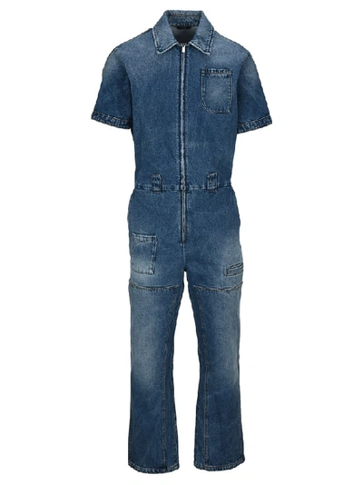 Shop Fendi Short Sleeve Denim Jumpsuit In Blue