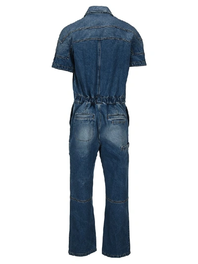 Shop Fendi Short Sleeve Denim Jumpsuit In Blue