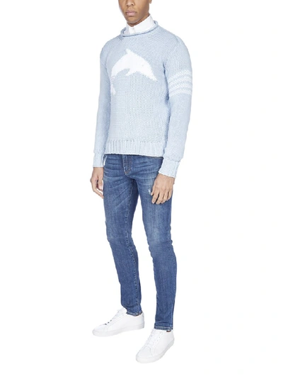 Shop Thom Browne Intarsia Dolphin Sweater In Blue