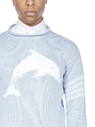 Shop Thom Browne Intarsia Dolphin Sweater In Blue