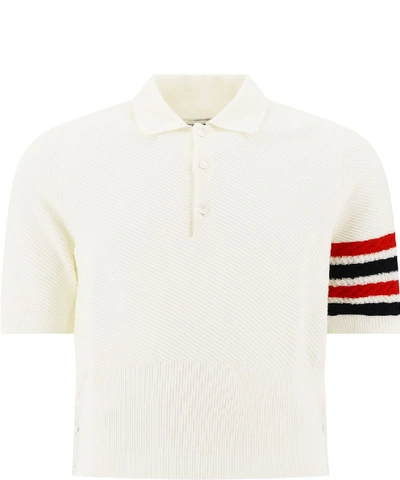 Shop Thom Browne Stripe Sleeve Detail Polo Shirt In White