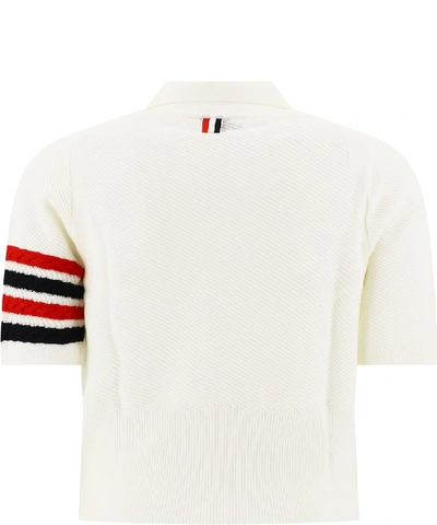 Shop Thom Browne Stripe Sleeve Detail Polo Shirt In White