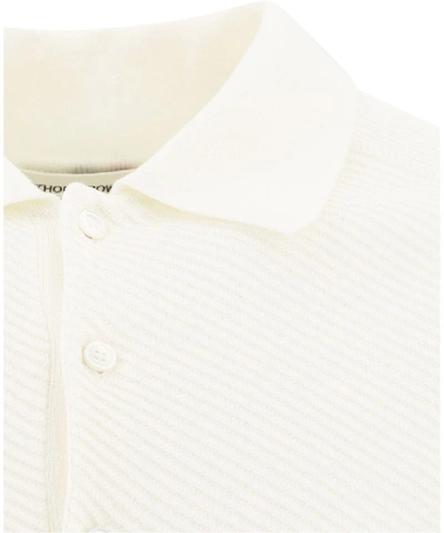 Shop Thom Browne Stripe Sleeve Detail Polo Shirt In White
