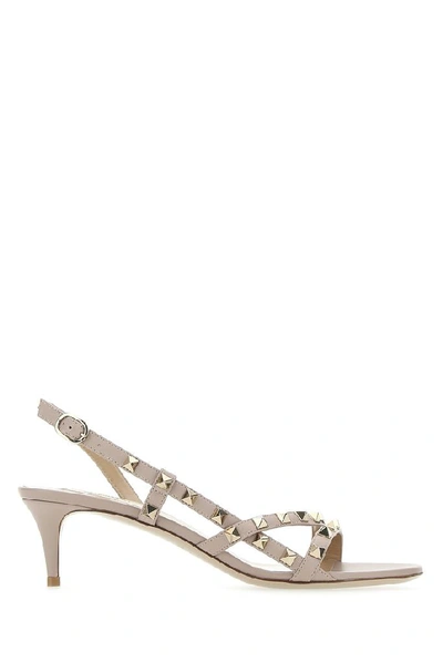 Shop Valentino Garavani Rockstud Slingback Sandals In Beige