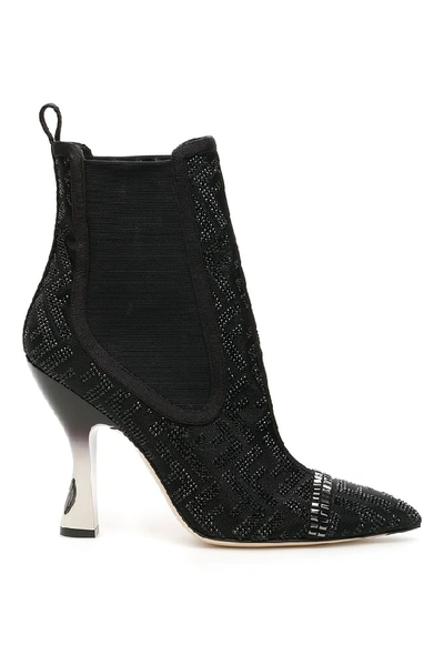 Shop Fendi Colibrì Mesh Panelled Pointed Ankle Boots In Black