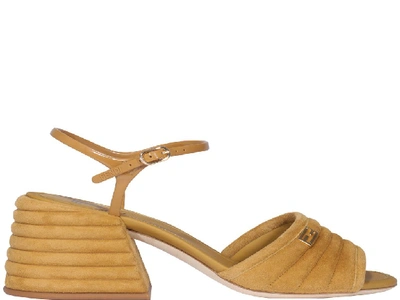 Shop Fendi Slingback Chunky Mid In Beige