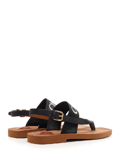 Shop Chloé Woody Logo Strap Sandals In Black