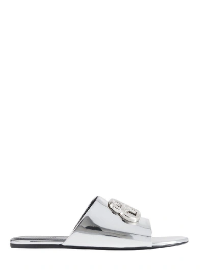 Shop Balenciaga Oval Bb Sandals In Silver