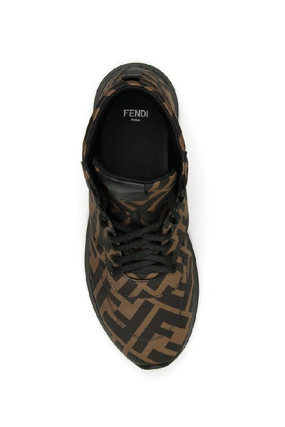 Shop Fendi Logo Monogram High Top Sneakers In Brown