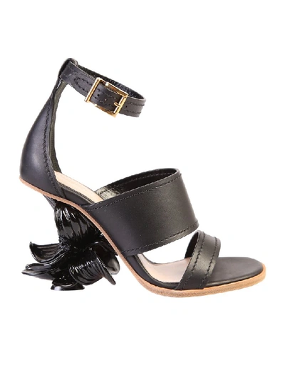 Shop Alexander Mcqueen No.13 Flower Heel Sandals In Black